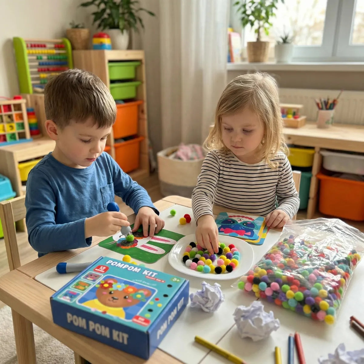 Kids Pom-Pom Kit Mess-Free Tool 600 Multicolored Pieces