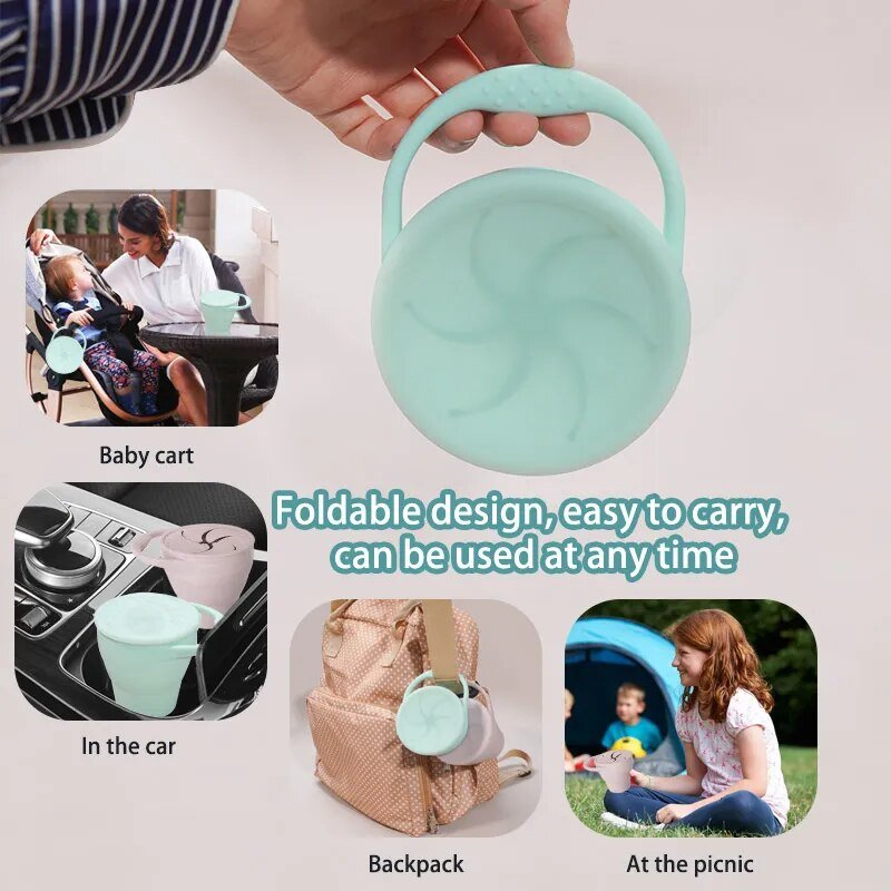 Kids Snack Cup BPA-Free Silicone Leak-Proof Lid Easy-Open Handle