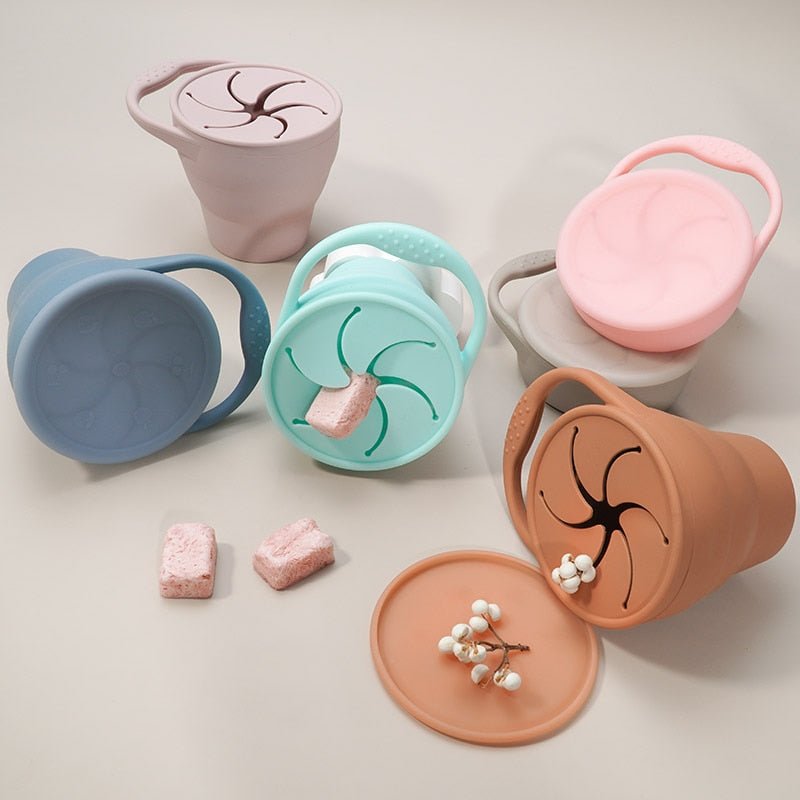 Kids Snack Cup BPA-Free Silicone Leak-Proof Lid Easy-Open Handle