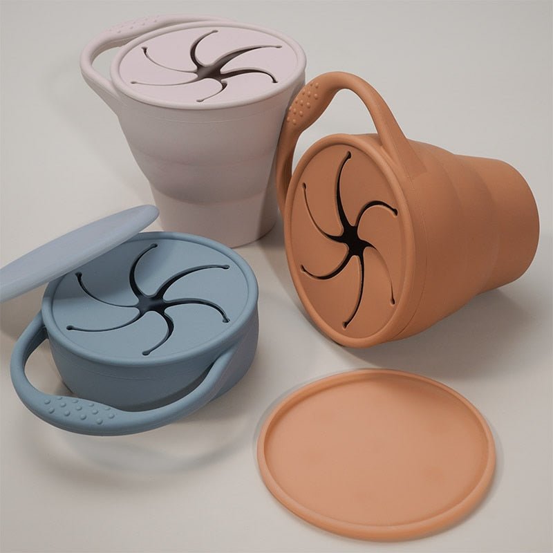 Kids Snack Cup BPA-Free Silicone Leak-Proof Lid Easy-Open Handle
