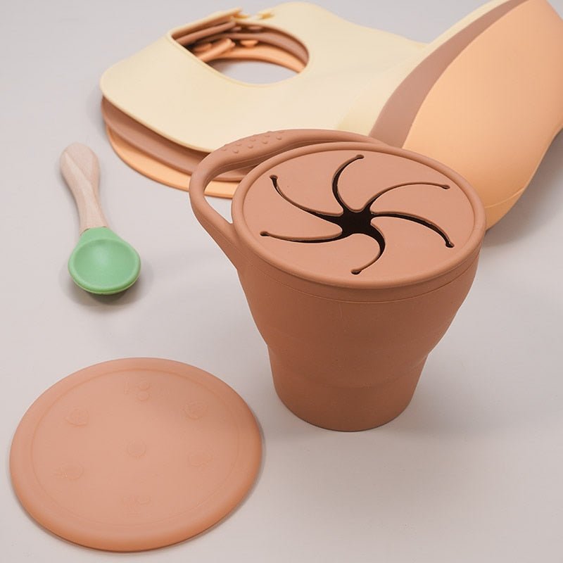 Kids Snack Cup BPA-Free Silicone Leak-Proof Lid Easy-Open Handle