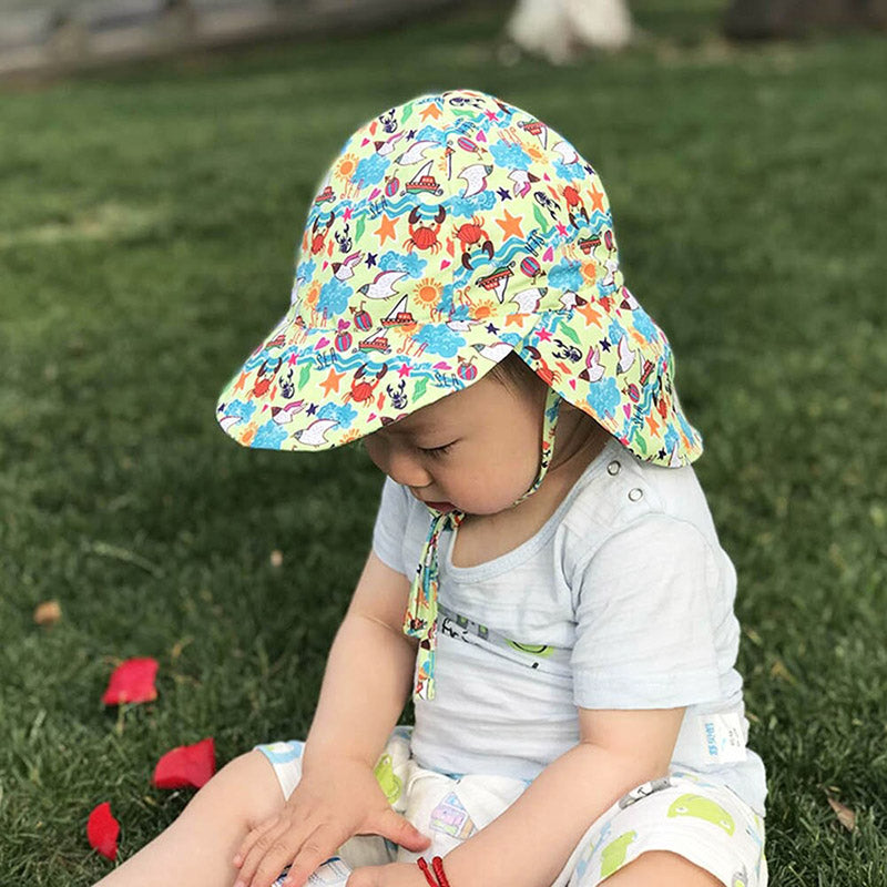 Kids Sun Hat Wide Brim Neck Flap Chin Strap