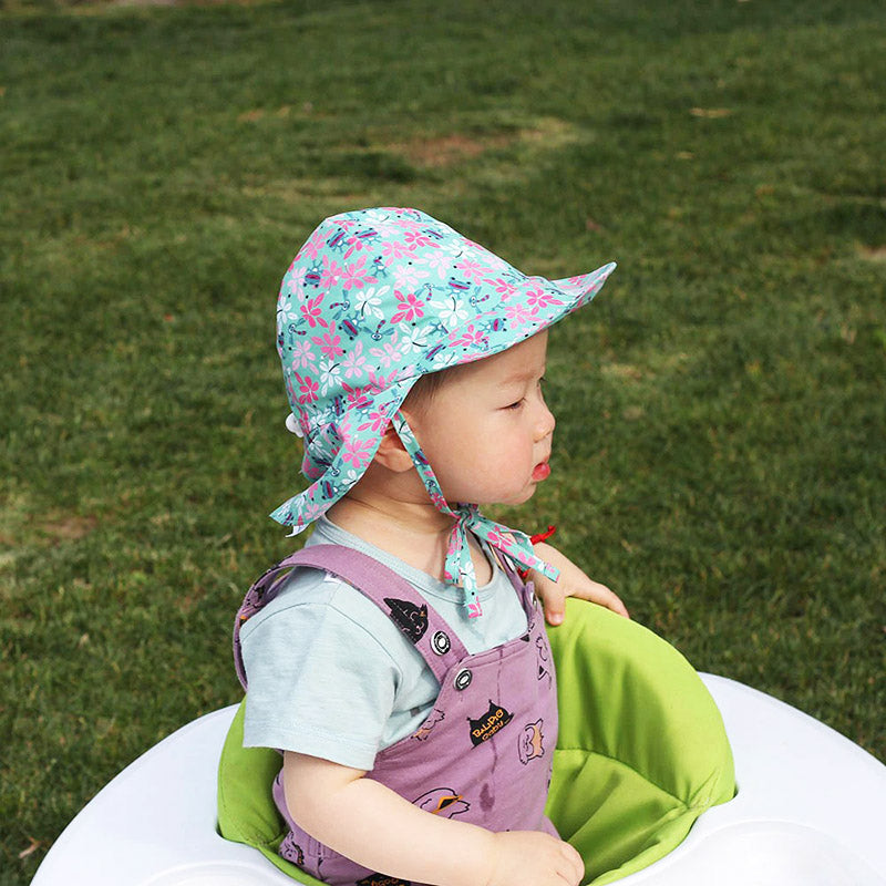 Kids Sun Hat Wide Brim Neck Flap Chin Strap