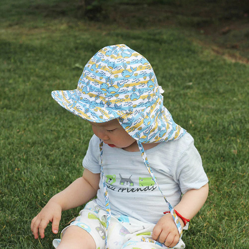 Kids Sun Hat Wide Brim Neck Flap Chin Strap