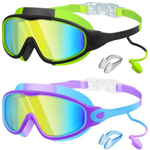 Kids Swim Goggles Anti-Fog UV Lenses & Integrated Earplugs
