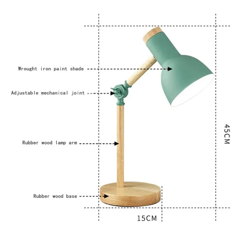 Kids Table Lamp Adjustable & Foldable Wooden Base