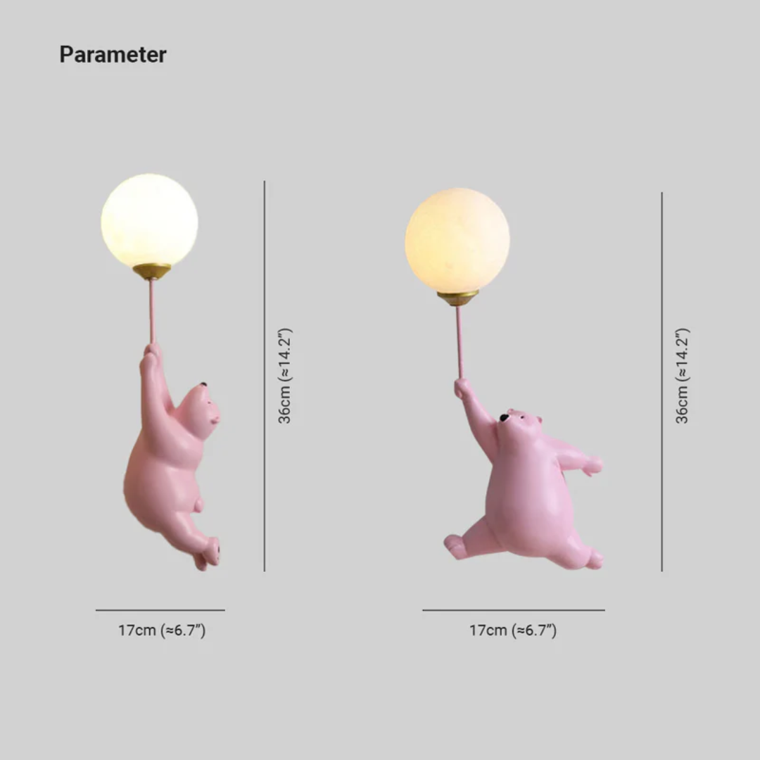 Kids Wall Light Bear Design 3-Color LED Resin & Acrylic