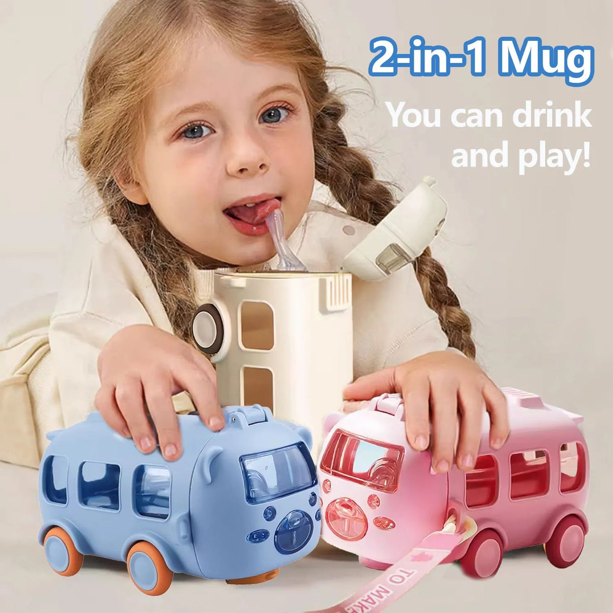 Kinder-Wasserflasche auslaufsicher mit Klappstrohhalm und Tragegriff