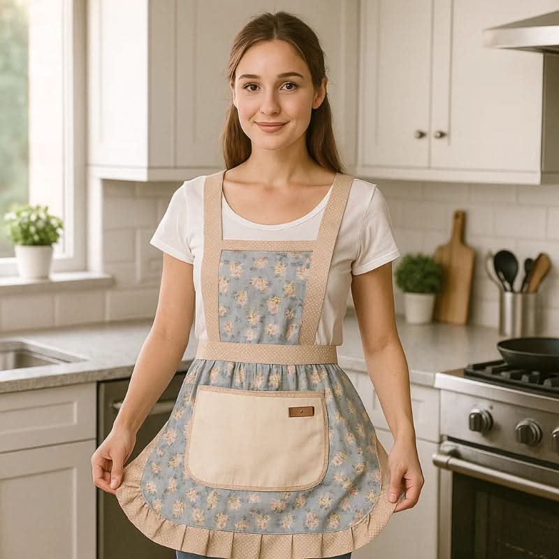 Kitchen Apron Cotton Waterproof & Oil-Resistant Pockets Adjustable Strap