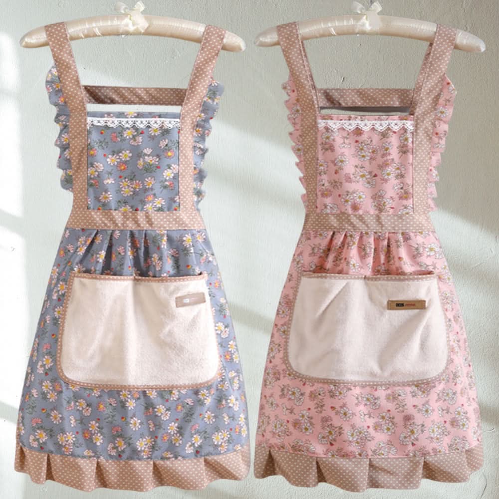 Kitchen Apron Cotton Waterproof & Oil-Resistant Pockets Adjustable Strap