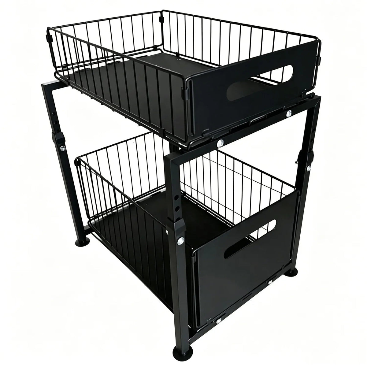 Kitchen Cabinet Organizer Expandable Two-Tier Pull-Out Steel Frame Height-Adjustable