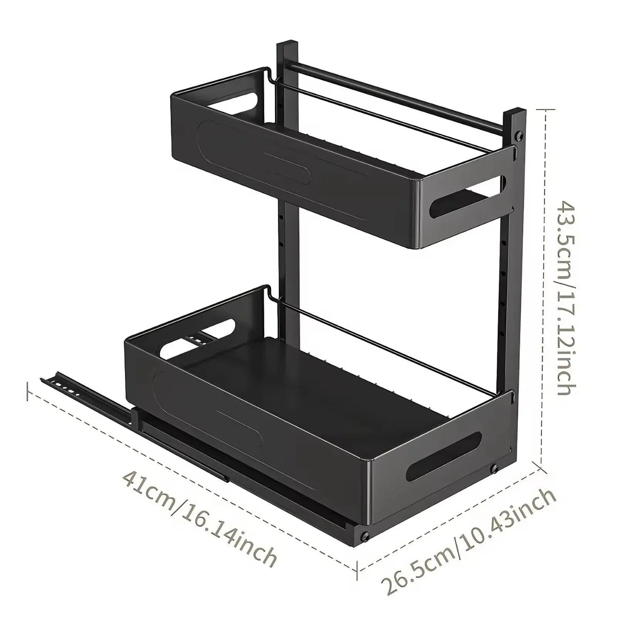Kitchen Cabinet Organizer Expandable Two-Tier Pull-Out Steel Frame Height-Adjustable