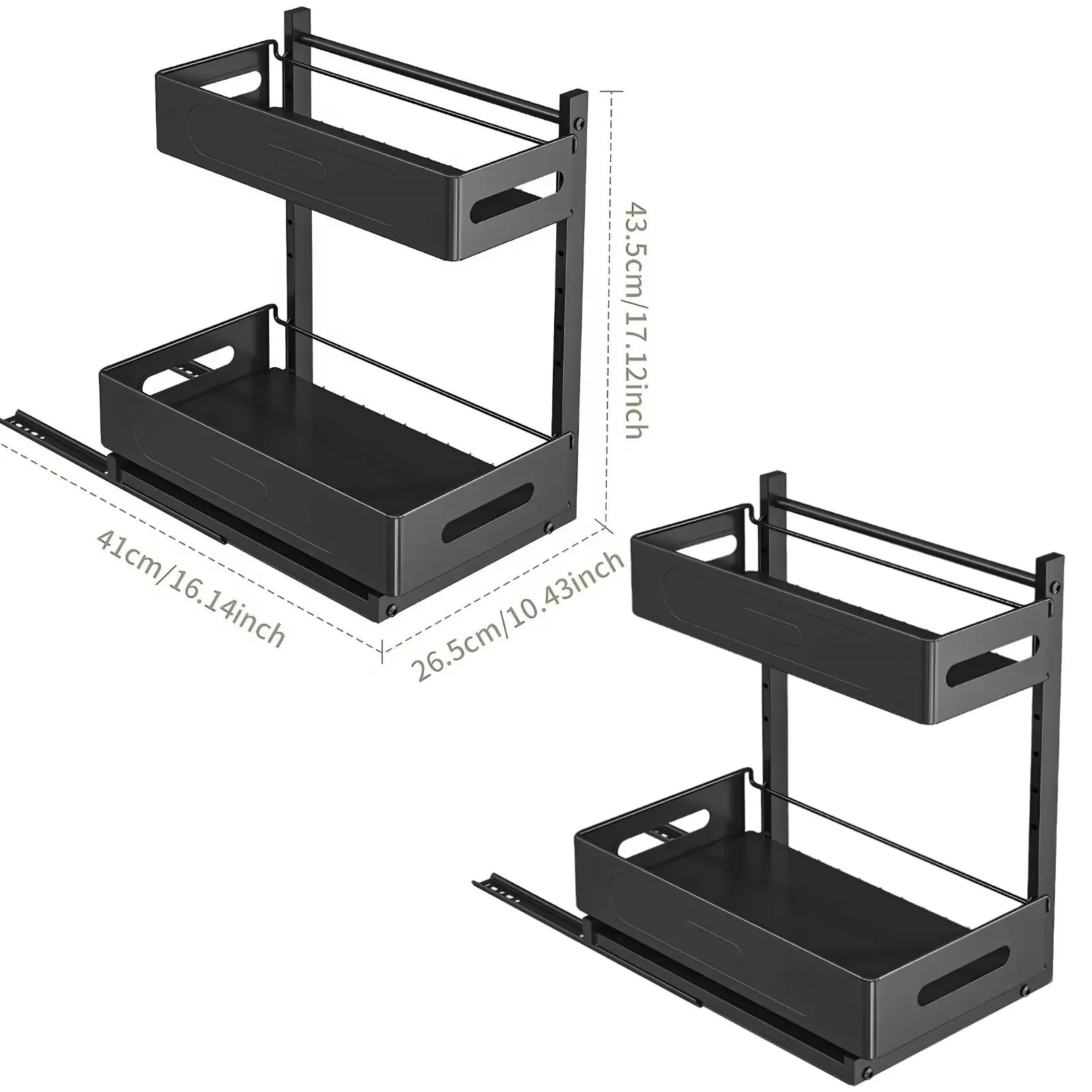 Kitchen Cabinet Organizer Expandable Two-Tier Pull-Out Steel Frame Height-Adjustable