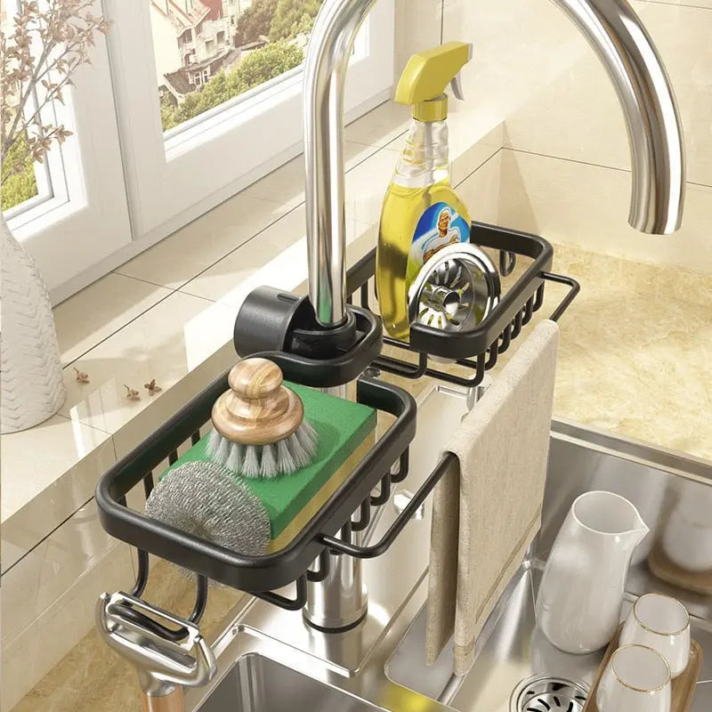 Kitchen Faucet Organizer Clamp-On Aluminum Towel Bar