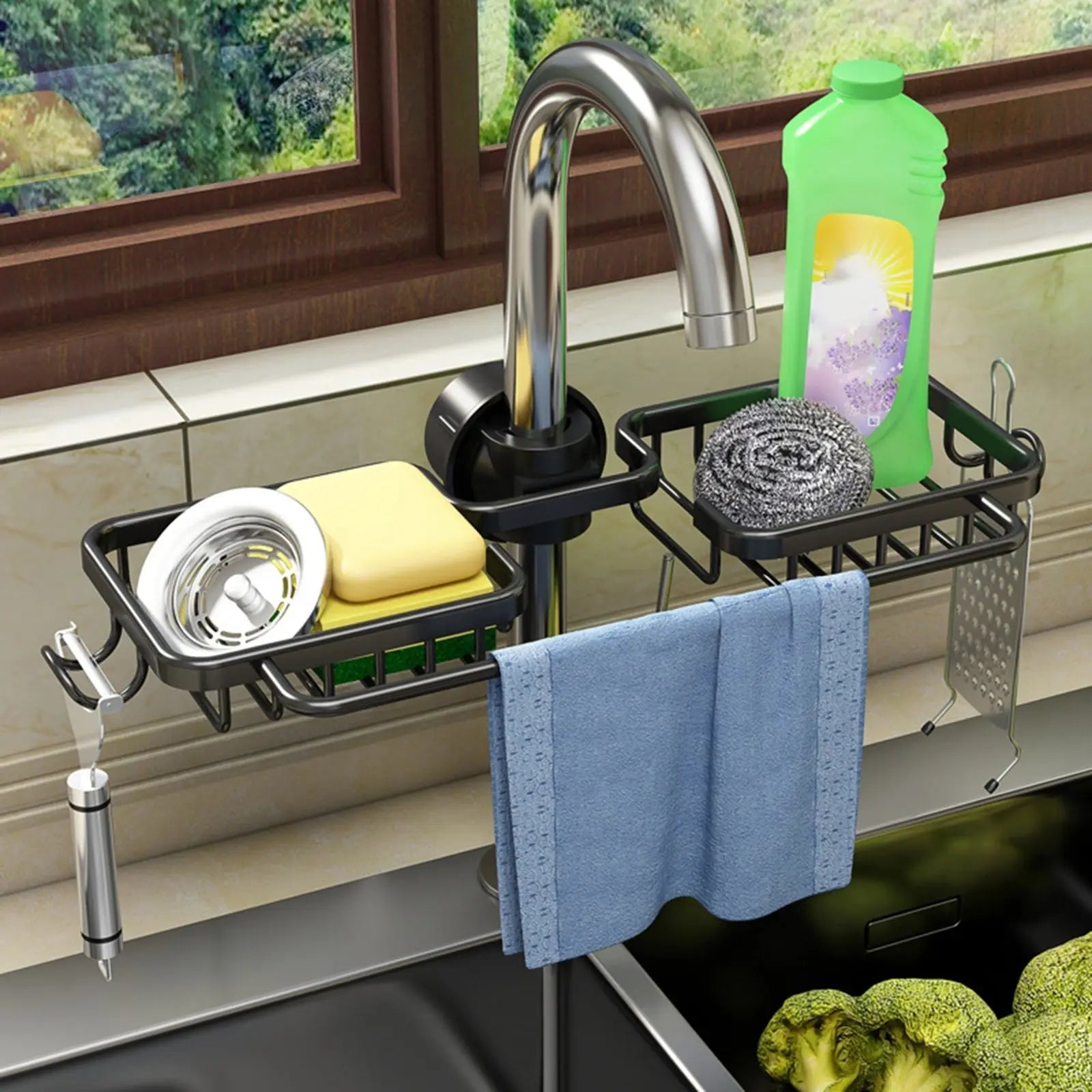 Kitchen Faucet Organizer Clamp-On Aluminum Towel Bar