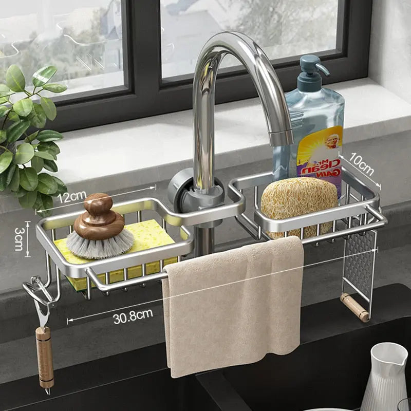 Kitchen Faucet Organizer Clamp-On Aluminum Towel Bar