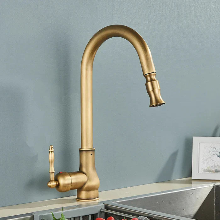 Kitchen Faucet Pull-Out Swivel Single-Lever Antique Brass