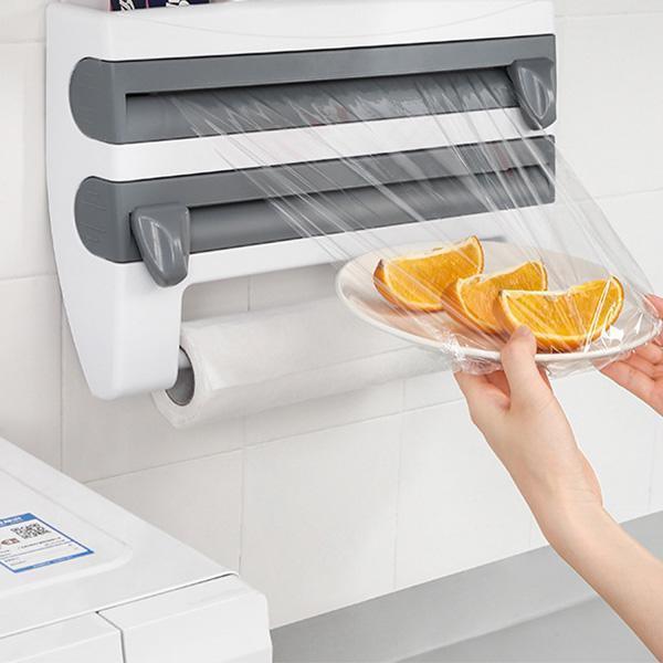 Kitchen Film & Towel Organizer Wall-Mounted Space-Saving Built-In Cutters