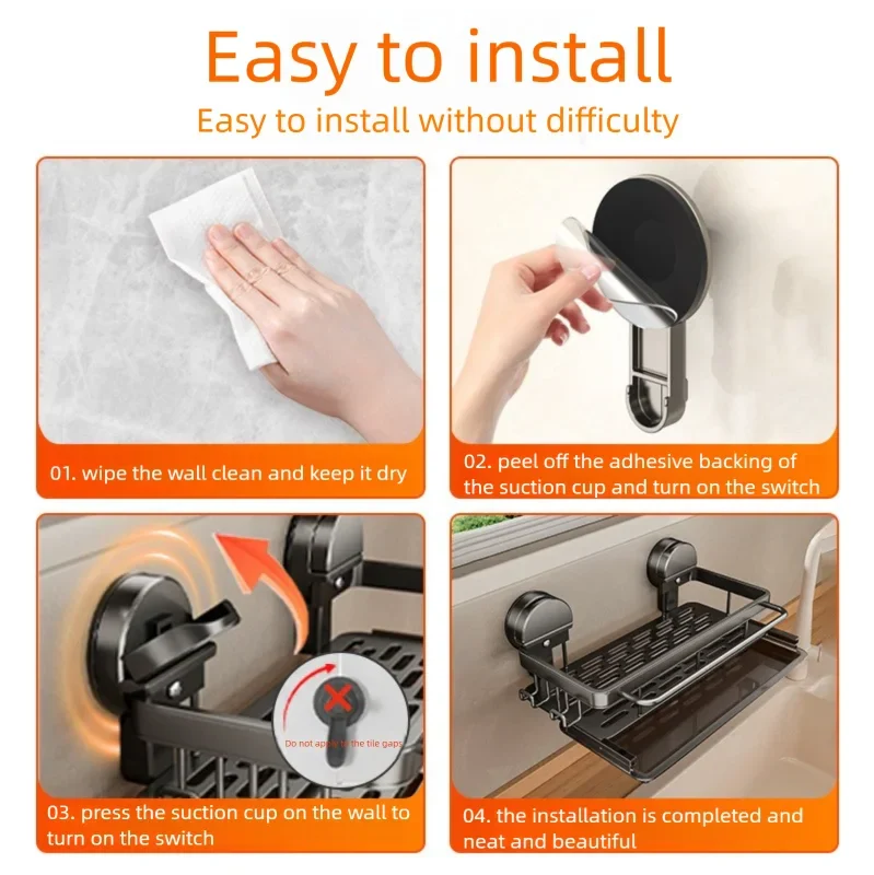 Kitchen Shelf Suction Cup Mount Aluminum Open Grid