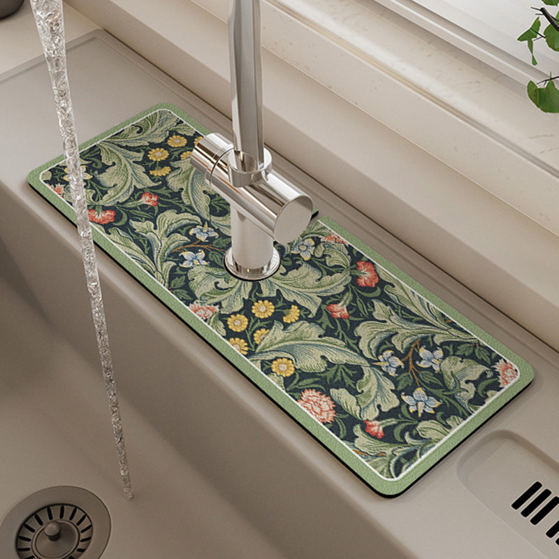 Kitchen Sink Mat Absorbent Non-Slip Faucet Cutout