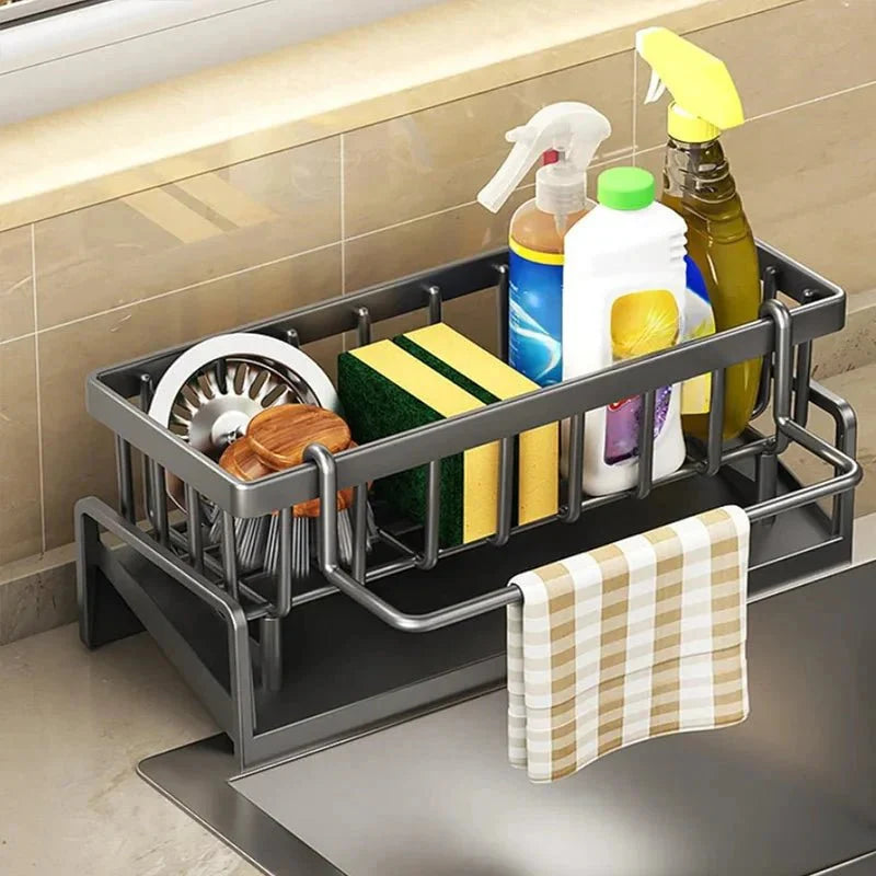 Kitchen Sink Organizer Stainless Steel Integrated Drainage Towel Bar