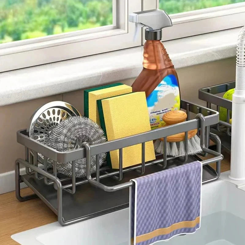 Kitchen Sink Organizer Stainless Steel Integrated Drainage Towel Bar
