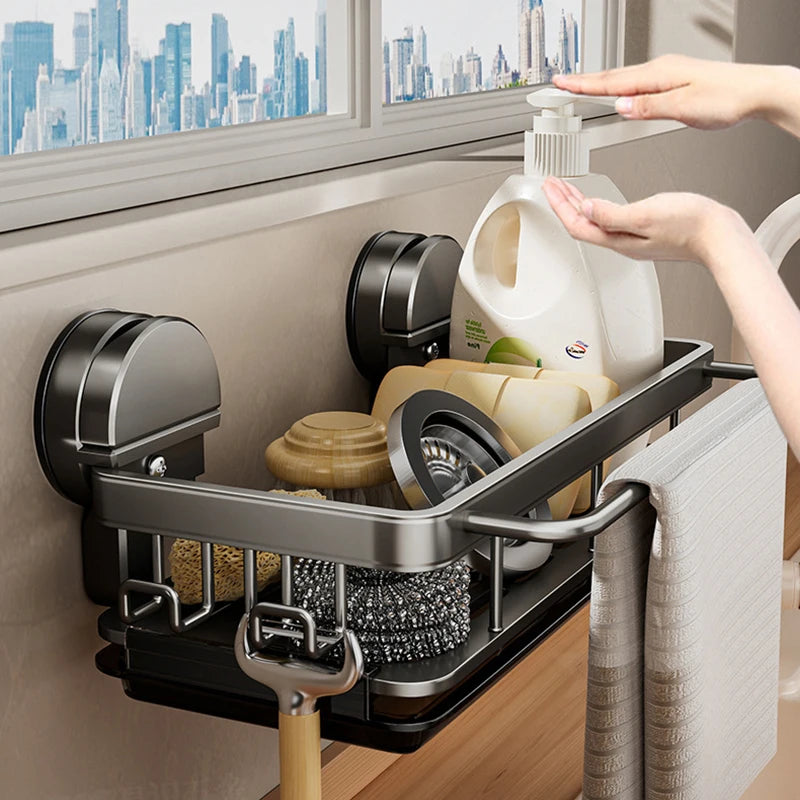 Kitchen Sink Shelf Suction-Mount Aluminum Open Grid