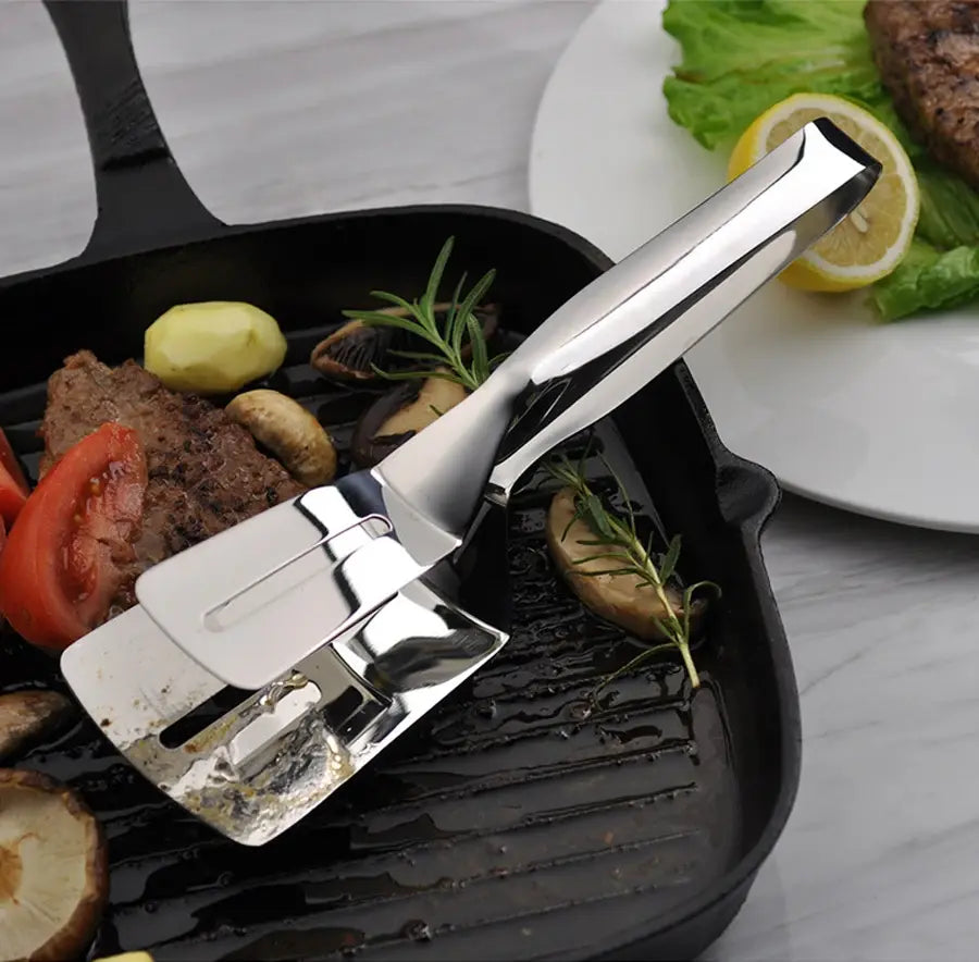 Kitchen Turner & Tongs 2-In-1 Stainless Steel Slotted