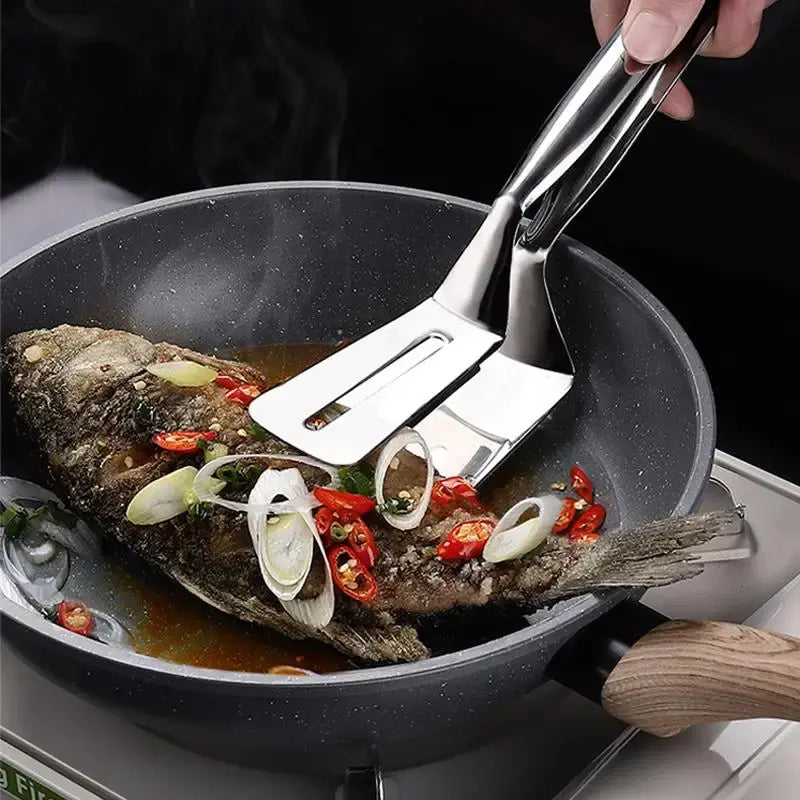 Kitchen Turner & Tongs 2-In-1 Stainless Steel Slotted