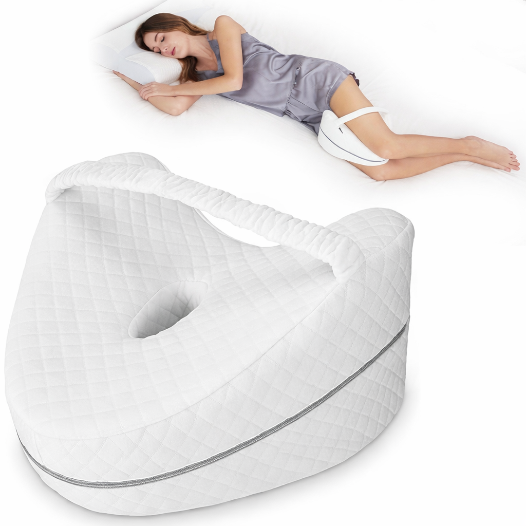 Knee Pillow Ergonomic Crescent Memory Foam & Adjustable Strap