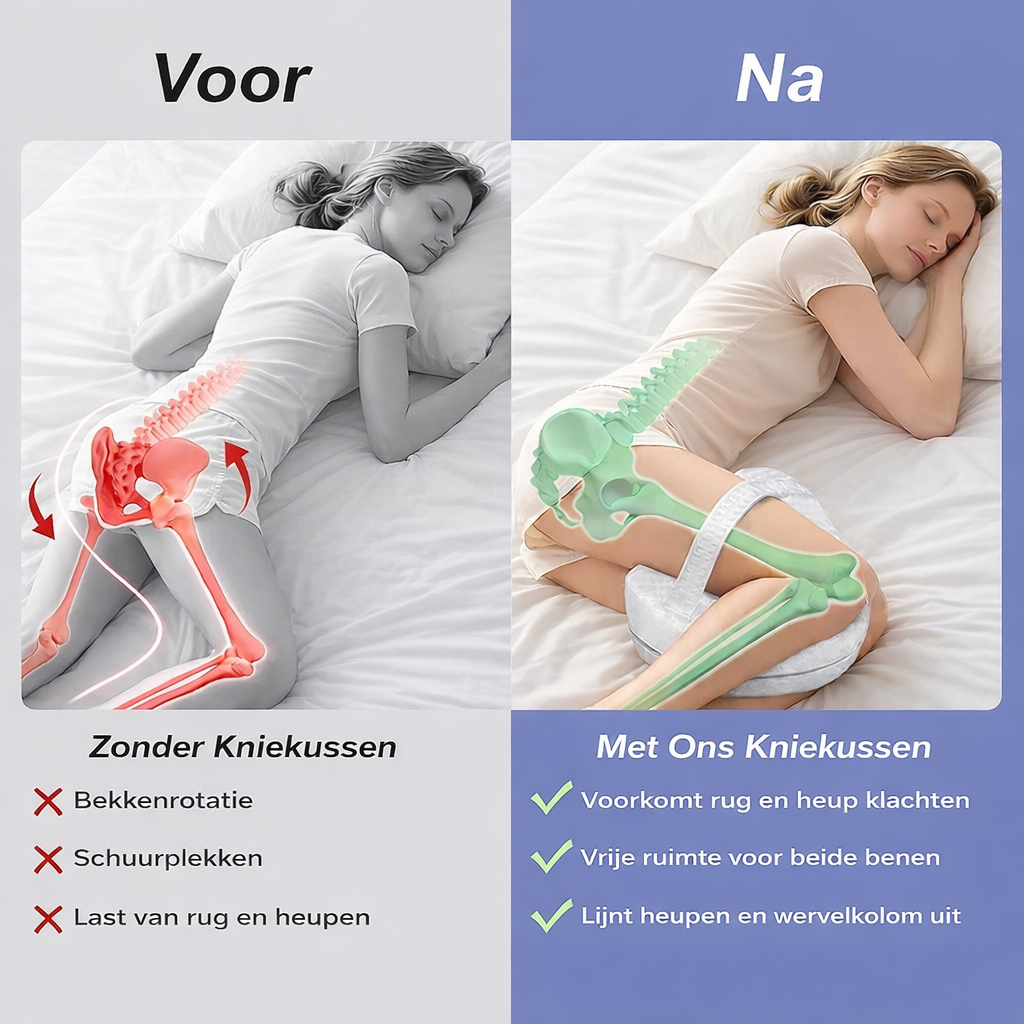 Knee Pillow Ergonomic Crescent Memory Foam & Adjustable Strap