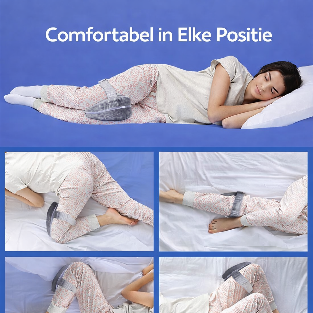 Knee Pillow Ergonomic Crescent Memory Foam & Adjustable Strap