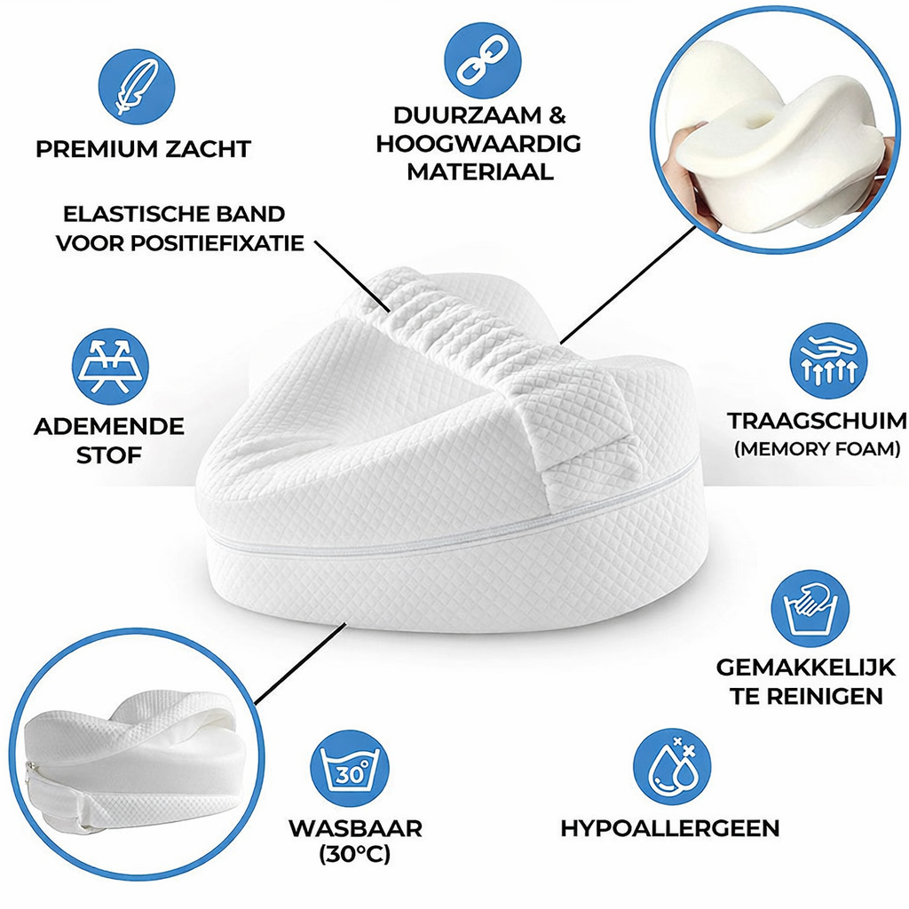 Knee Pillow Ergonomic Crescent Memory Foam & Adjustable Strap