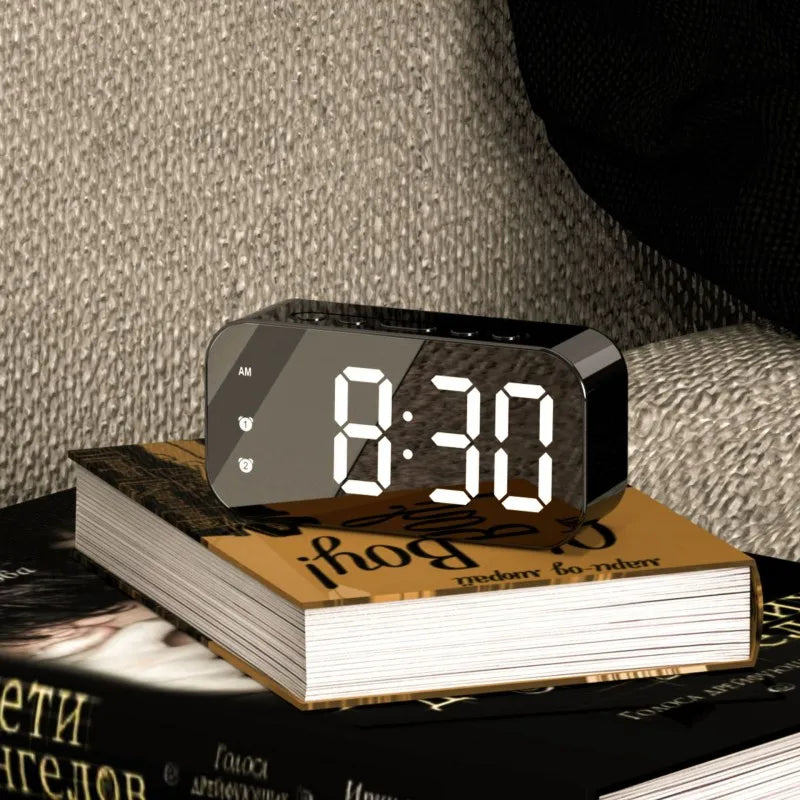 LED Alarm Clock Dual Alarms Voice Control Temperature Display