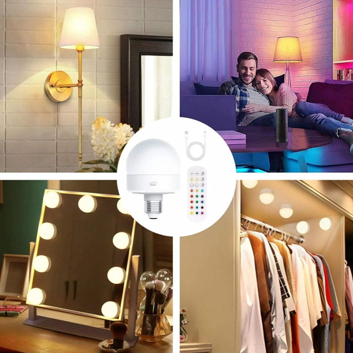 LED Bulb Rechargeable E27 RGB Remote & Timer