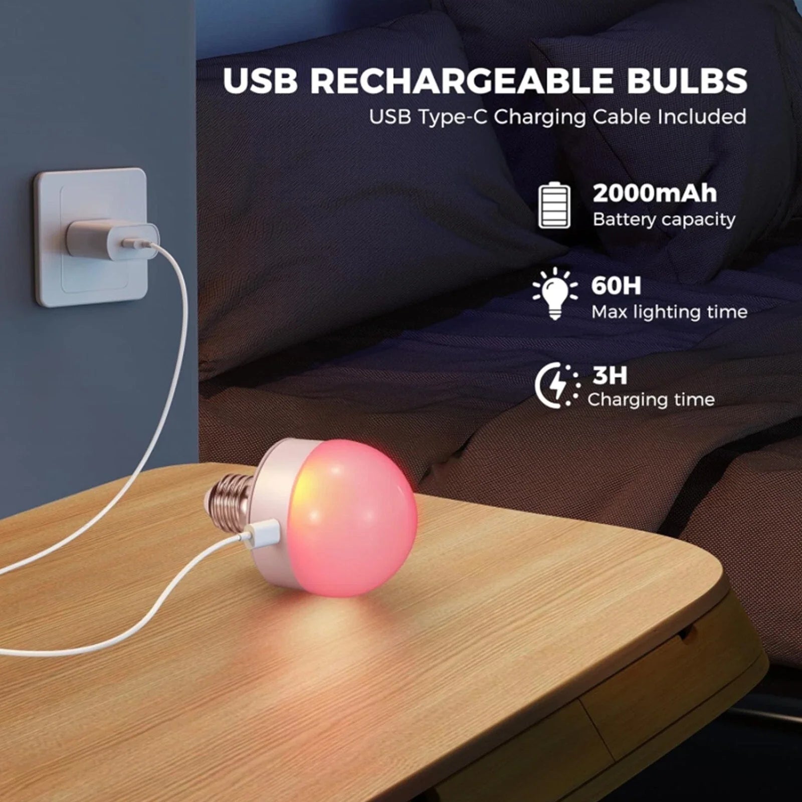 LED Bulb Rechargeable E27 RGB Remote & Timer