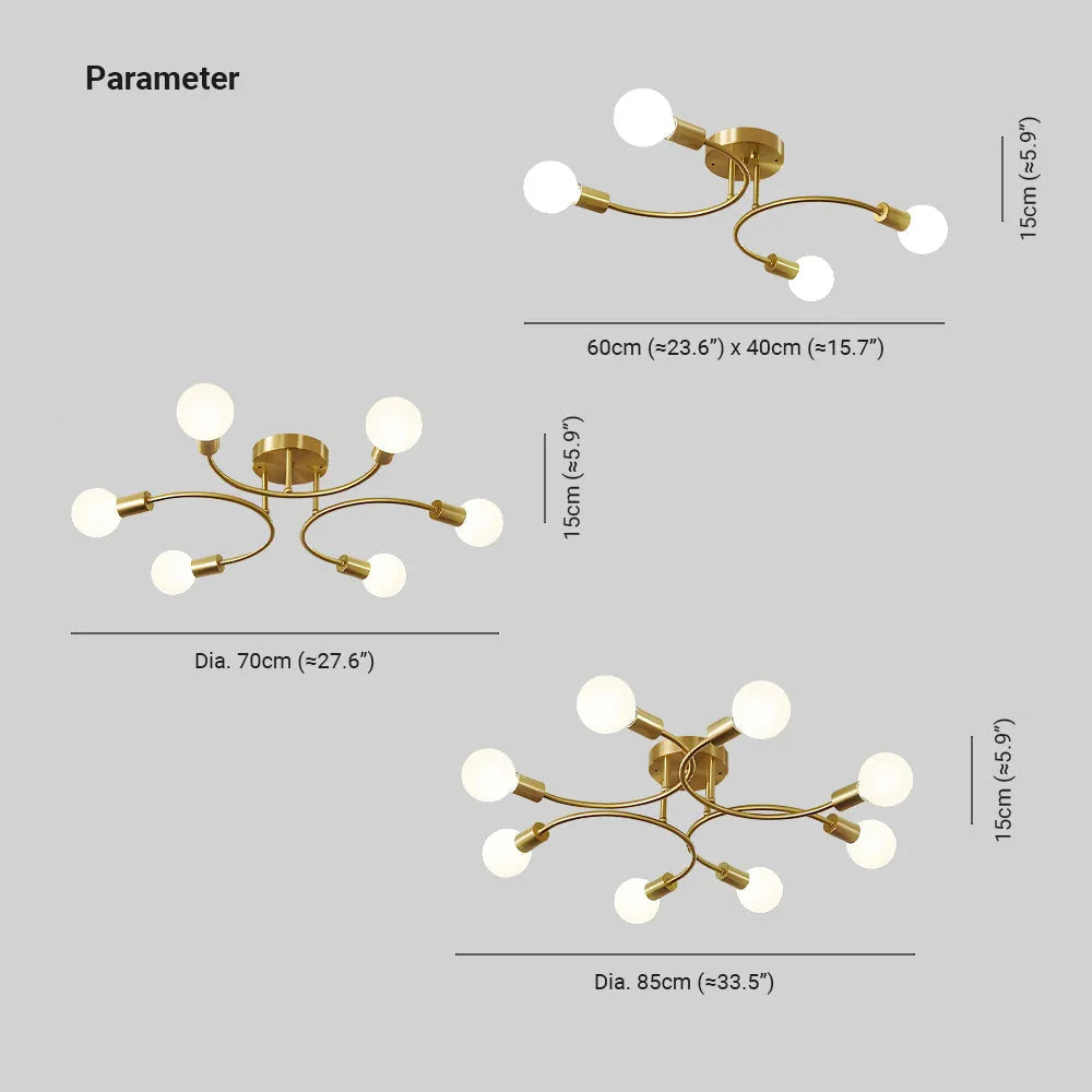 LED Ceiling Light Gold Metal 4/6/8 Arms E27 Sockets