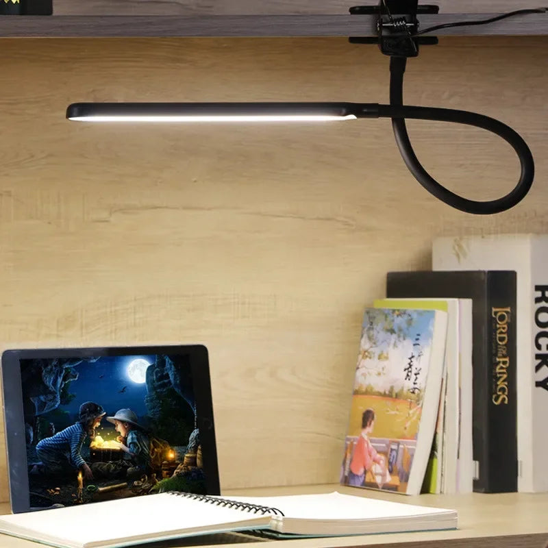 LED Clip Lamp Adjustable Brightness & Color Modes USB-Powered