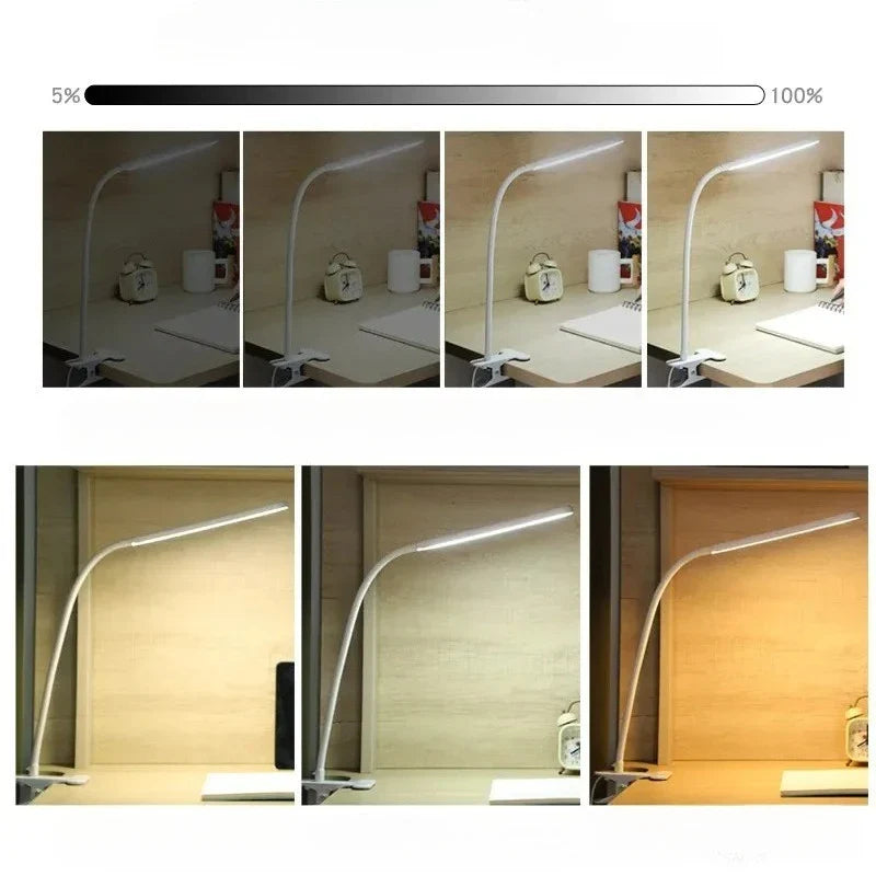 LED Clip Lamp Adjustable Brightness & Color Modes USB-Powered