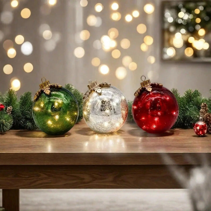 LED Decorative Spheres Warm White Timer Set of 3