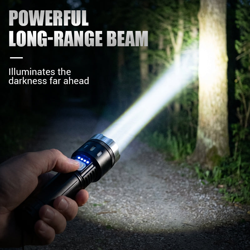 LED Flashlight 600m Beam Telescopic Zoom USB-C Charging