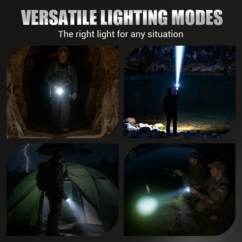 LED Flashlight 600m Beam Telescopic Zoom USB-C Charging