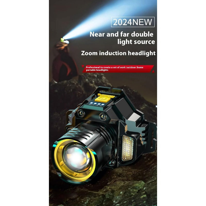 LED Headlamp Dual-Beam Zoom Hands-Free USB-C Rechargeable