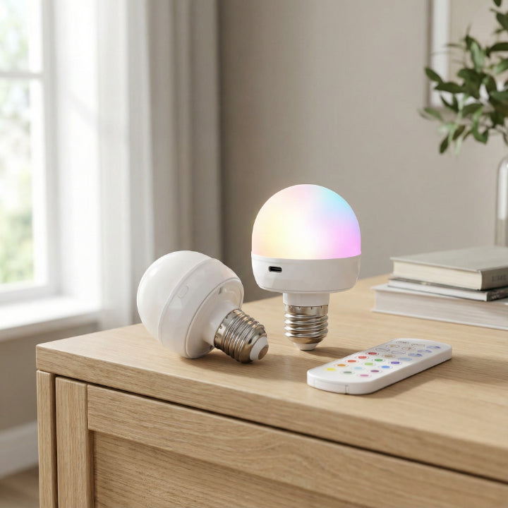 LED Light Bulb Rechargeable USB-C 15 Color Modes Remote