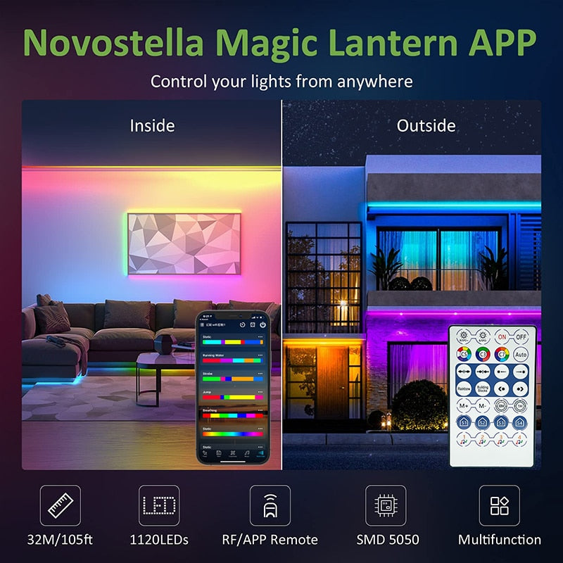 LED Light Strip RGB Music-Reactive Bluetooth App & Remote