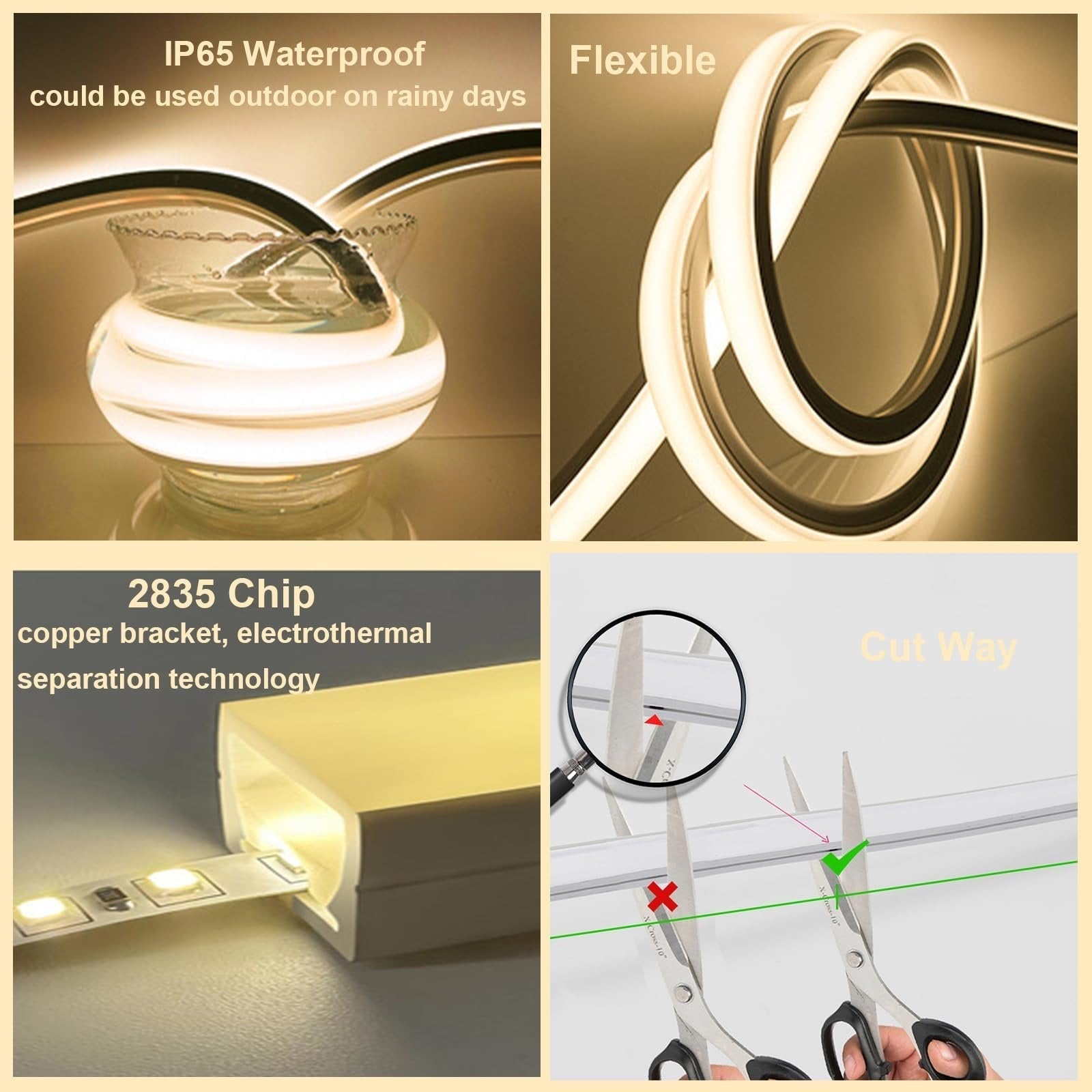 LED Strip Lights Flexible Waterproof Silicone Color-Changing & App-Controlled