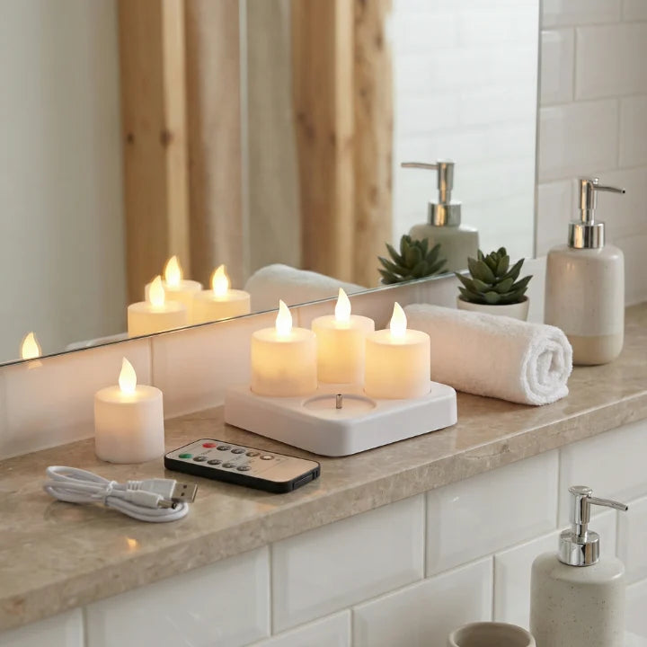 LED Tealight Set Rechargeable USB Charging Base & Remote