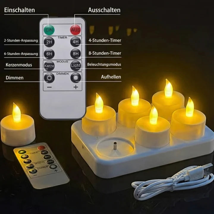 LED Tealight Set Rechargeable USB Charging Base & Remote