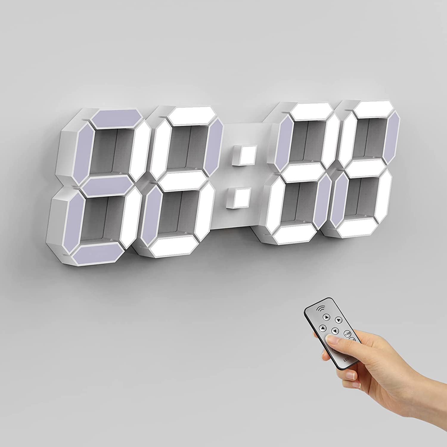LED Wall Clock 3D Digits Time Date Remote