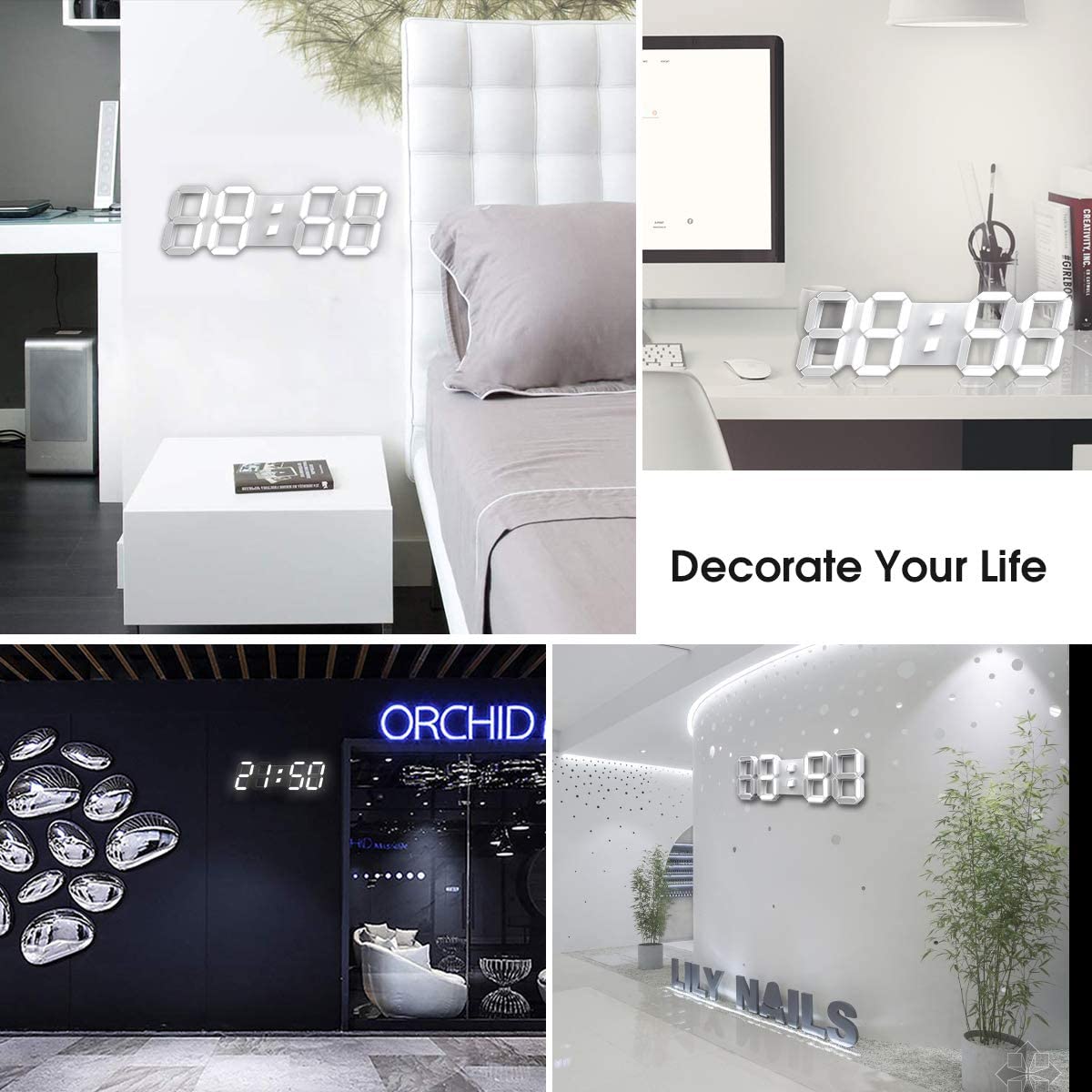 LED Wall Clock 3D Digits Time Date Remote